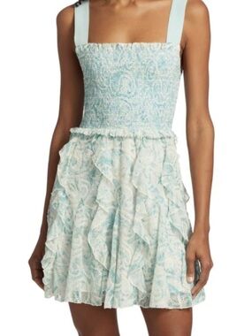 Alice + Olivia Jocelyn smocked cotton ruffle minidress size 2
